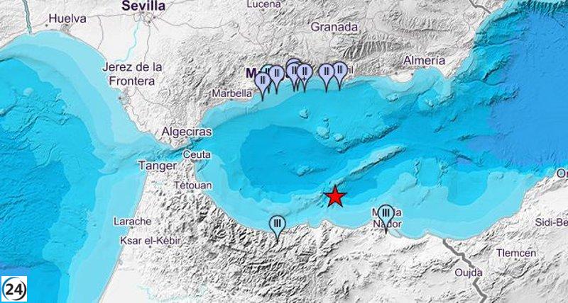 Temblor de 4,2 grados sacude municipios costeros de Málaga y Granada tras terremoto frente a Melilla.