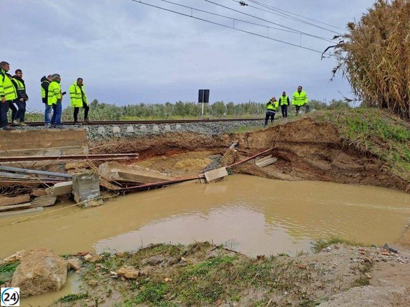 Detenida otra vez la circulación de trenes en la línea Sevilla-Huelva debido a las inclemencias del tiempo.