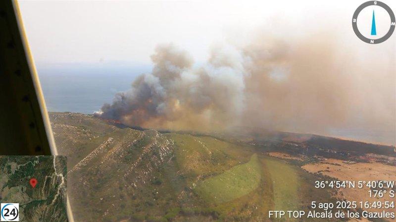 Desalojo en camping de Tarifa ante incendio en el paraje La Peña.
