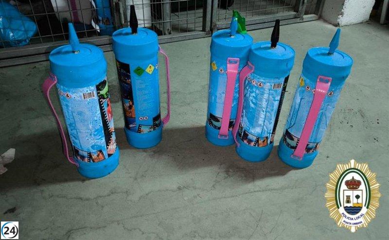 Aumenta el consumo de 'gas de la risa' en Punta Umbría, donde se intervienen varias botellas.