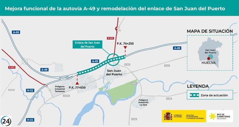 Aprobado el desarrollo del tercer carril en la A-49 y la conexión de San Juan del Puerto en Huelva.