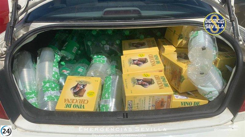 Desmantelado puesto de venta ilegal de 216 botellas y 260 litros de manzanilla en Feria de Sevilla.