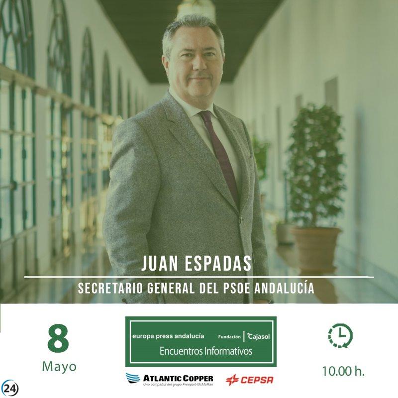 Juan Espadas, secretario general del PSOE-A, se une a encuentros informativos de Europa Press.