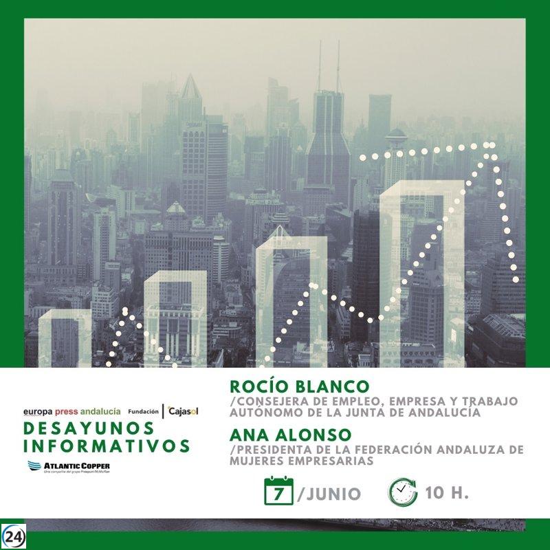 Consejera de Empleo asiste a encuentro informativo de Europa Press sobre mujeres empresarias.